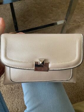 Jennifer Lopez Ivory Cream Wristlet Clutch with Silver Hardware